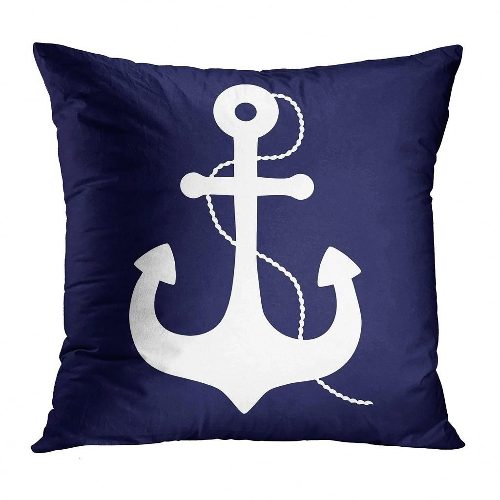 Sailboat Anchor Nautical Square Rudder Blue Pillow Cover Sofa Cushion Cover Home Decoration Can Be Customized for You 40x40