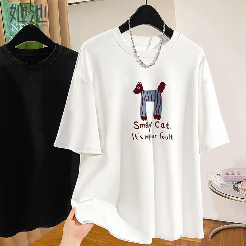 Women s Cartoon Print Loose Fit Short Sleeve T-shirt M