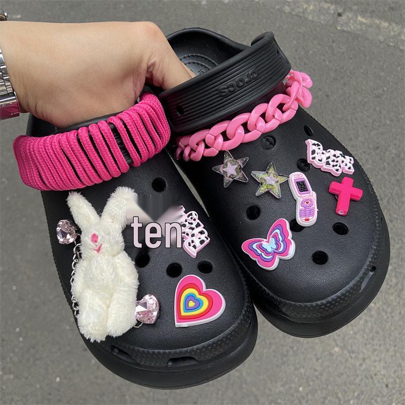 Croc Accessories: DIY Barbie Pink Y2K Emo Shoe Charms with Dark Butterfly Heart Design