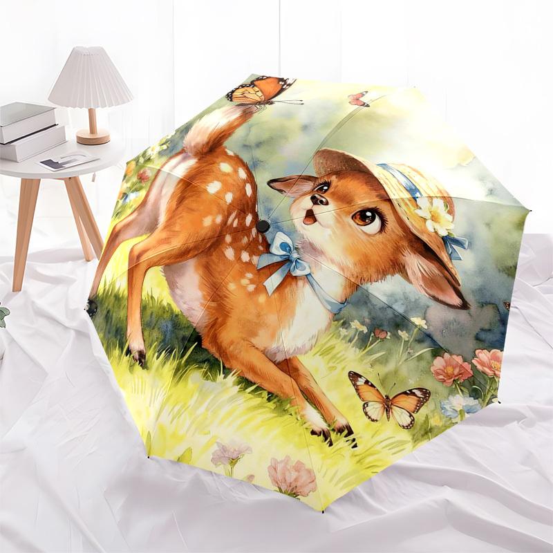 

1pc Deer in Flower Garden with Butterflies Umbrella with Plastic Handle,Suitable for All Seasons Home Travel Outdoor Umbrellaptys31011