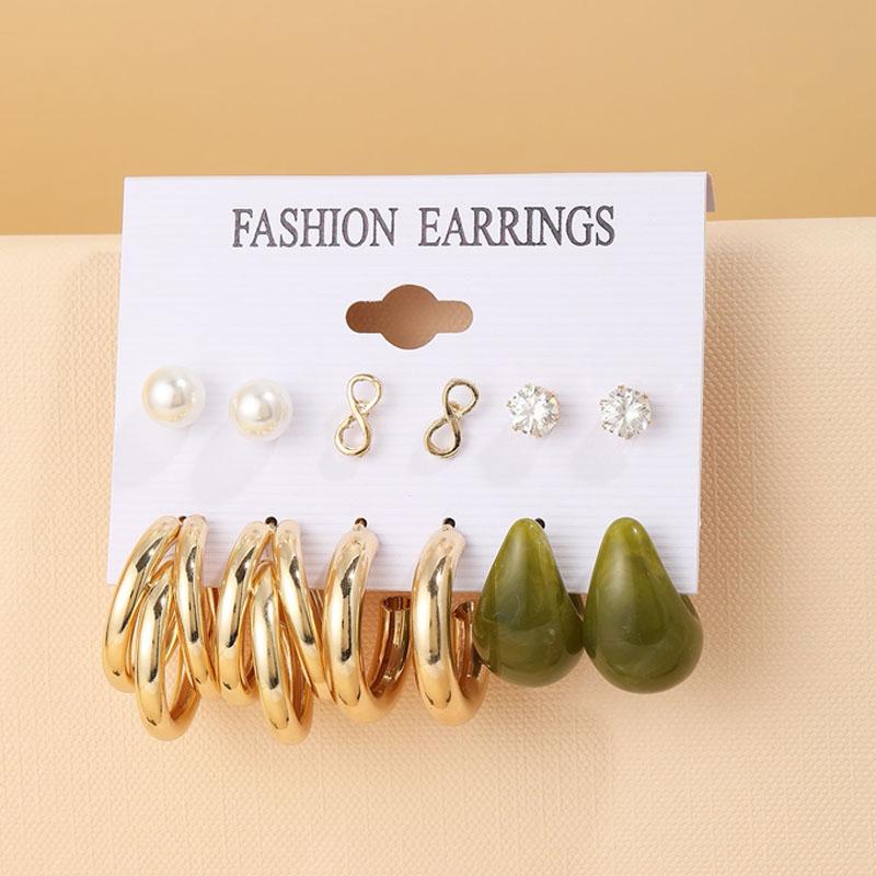 Colorful Resin Earrings Set  Pearl Hoop Candy Color Metal Mix Match 2024 New Style for Women Wedding Party Earrings