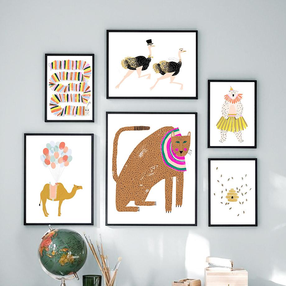Luipaard Beer Vos Konijn Zwaan Kwekerij Nordic Poster Print Abstract Animal  Wall Art Canvas Schilderij Foto Baby Kinderkamer Decor
