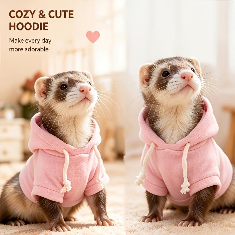 Small Animal Winter Warm Pullover Sweatshirt, Soft Drawstring Solid‑Color Hoodie for Hamster Daily Pet Apparel