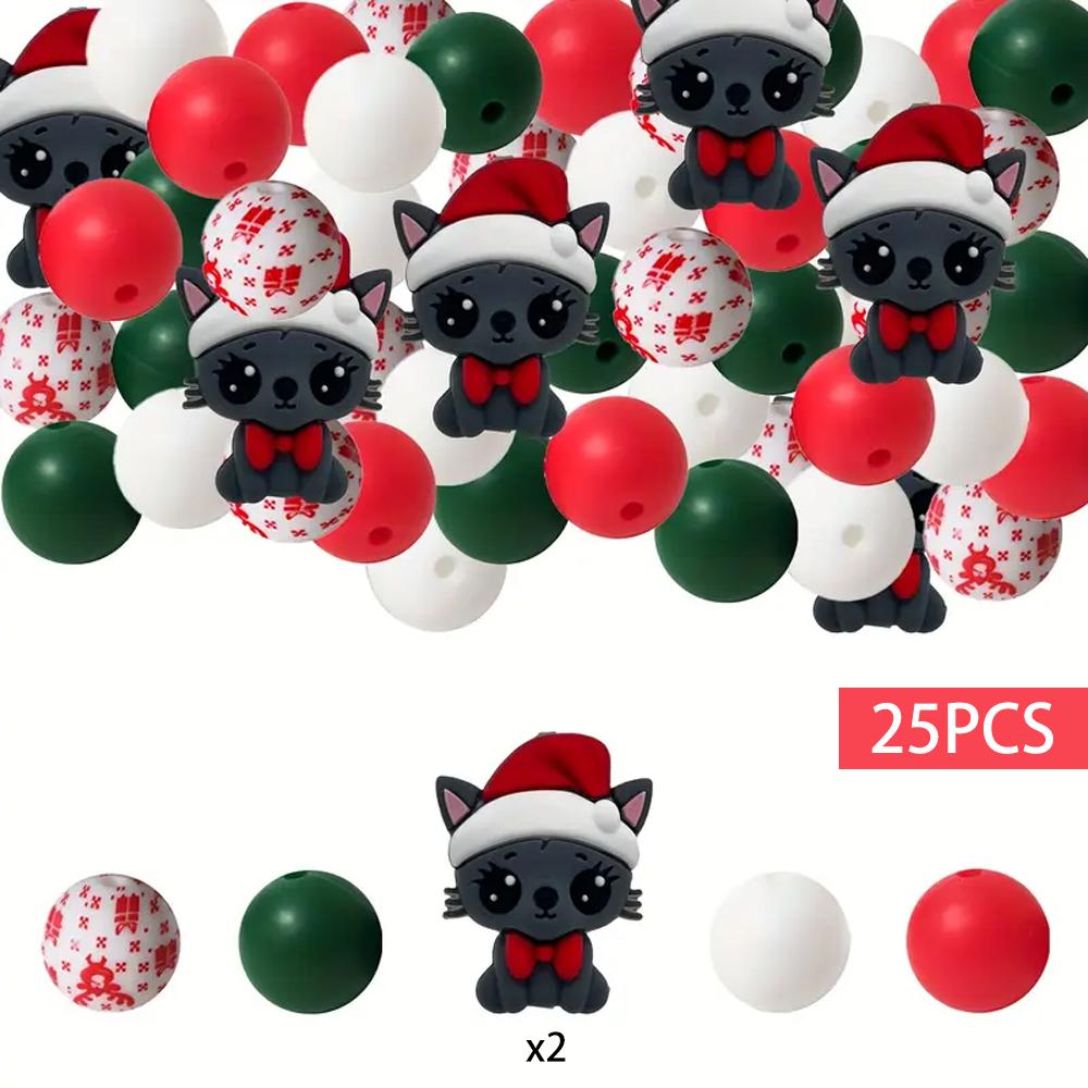 6/32PCS Multi-Size Christmas-Themed Silicone Beads Set, Perfect for DIY Crafting Keychains, Necklaces, Bracelets & More