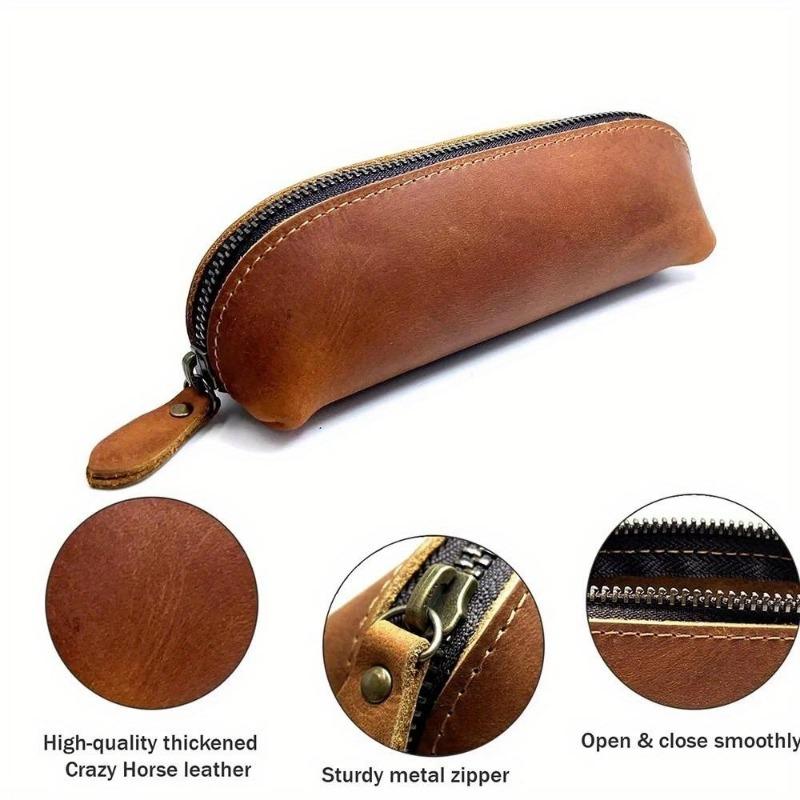 Vintage Leather Pencil Bag Simple Stationery Holder Pen Case Storage Bag Zipper Pencil Pouch Glasses Box School Supplies