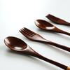 2PC Western Tableware Wood Fork Spoon Dessert Fruit Serving Children Food Utensi