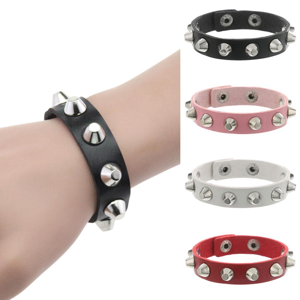 Halloween Punk Fashion Pu Leather Rivet Rock Bracelet For Women And Men, Unisex, Daily Holiday Party Wear, Valentine'S Day Gift
