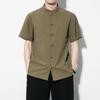 Summer Chinese Style Linen Short-sleeved Shirt Men's Retro Disc Buckle Large Size Tang Suit Hanfu Cotton and Linen Shirt Men