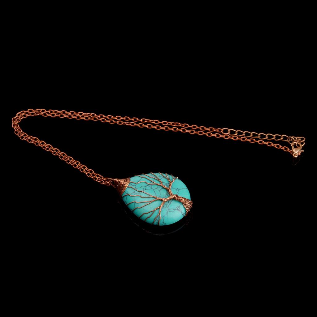 Direct Sales Copper Wire Winding Tree Of Life Water Drop Natural Gemstone Necklace Necklace N517 Pendant