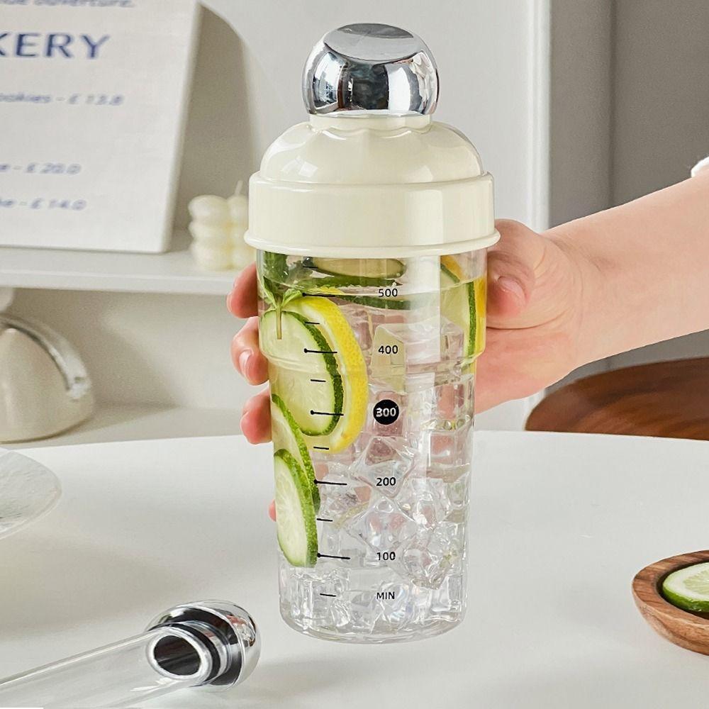 600ML Cocktail Mixer Cup Portable BPA-Free Drink Hand-Shake Mixer Broken Popsicles Transparent Scale Shake Cup Muddler Set