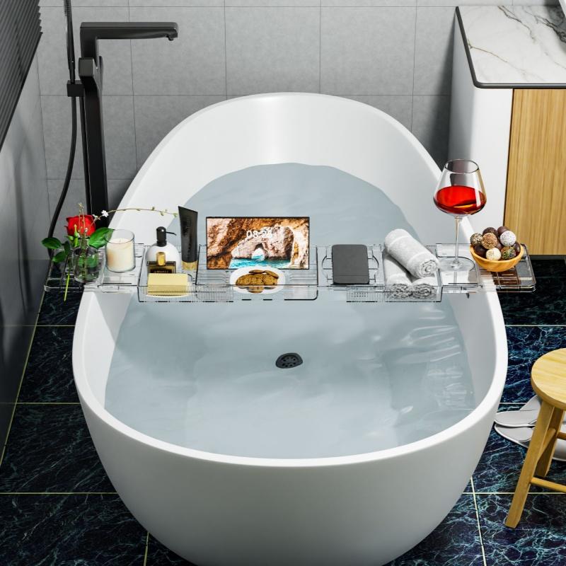Bathtub Tray Acrylic Shelf Retractable Storage Rack Wine Tablet Book Half Bath Tray Bathroom Organization Bathtub Accessories
