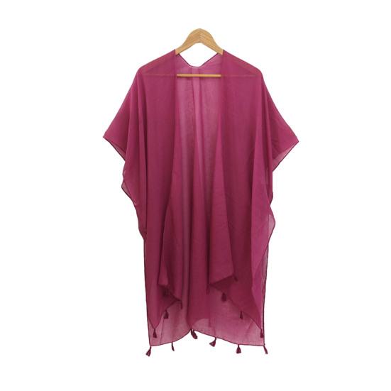Women Shawl Soft Breathable Solid Color Shawl with Tassel Hem Sun Protection Cardigan Beach Versatile All-Season Wear