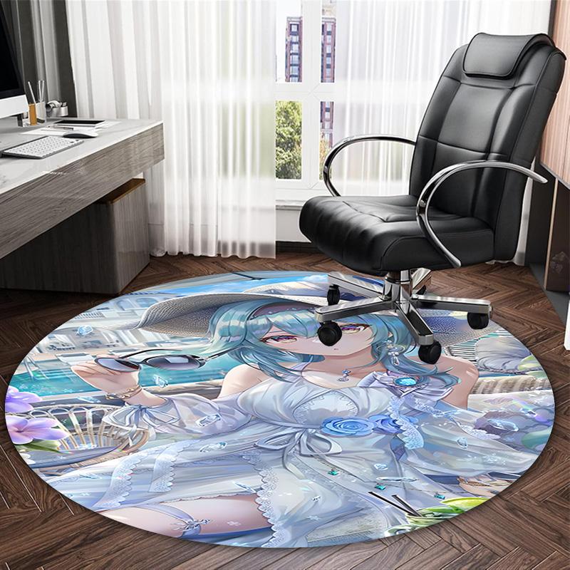 1pc Genshin Impact Furina1 Print Round Carpet Chair Round Carpet Suitable for Bedroom Living Room Home Decorative Carpet