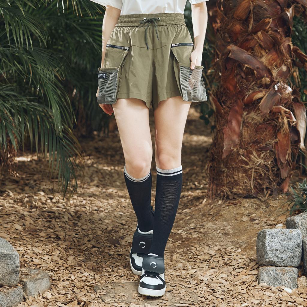 CHALLENGER Women'S Culottes With Detachable Mesh Big Pockets And Waist Drawstring, Khaki