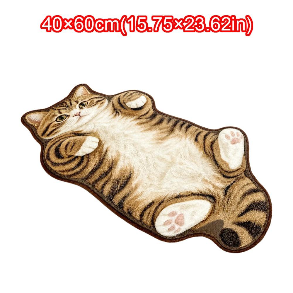 Absorbent Cat Shaped Rug Soft Surface Cat Shaped Carpet Cute Animal Print Rug Bedroom Decor