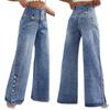2026 Spring/Summer High-Waisted Retro Wide-Leg Denim Jeans with Multi-Buttons for Women