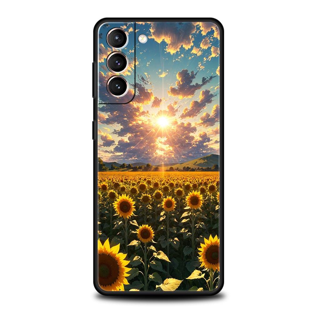 Beautiful Yellow Sunflower Phone Case For Samsung Galaxy S26 Ultra S25 Plus S24 FE S23 S22 5G S21 S20 Cover Black Soft