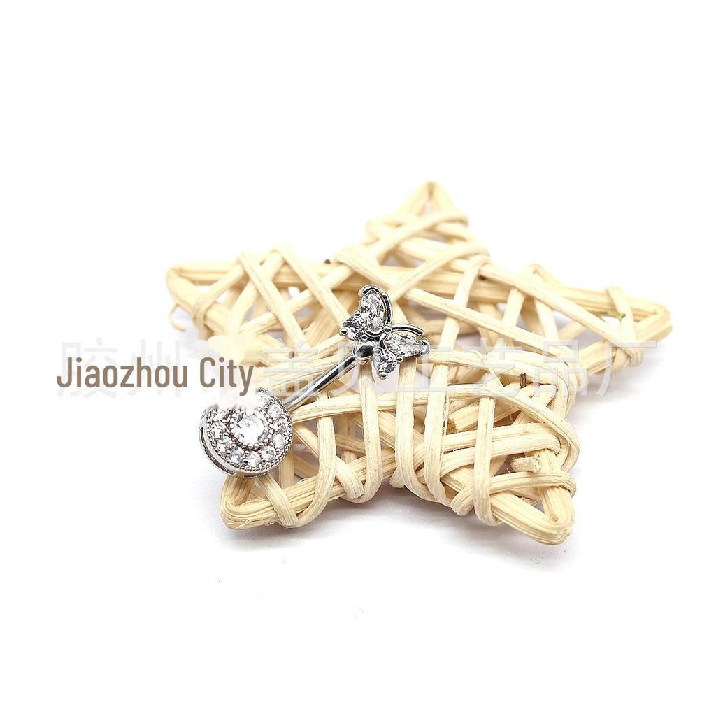 Gaby Kelebek & Yuvarlak Zirkon Göbek Piercingi Takı