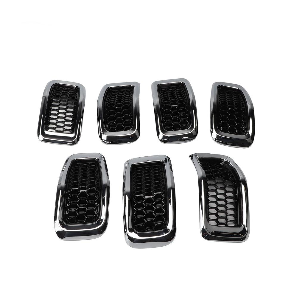 7Pcs Front Grille Cover 68303626AA Front Bumper Hood Grille Vent Insert Cover for Cherokee 2014 to 2018