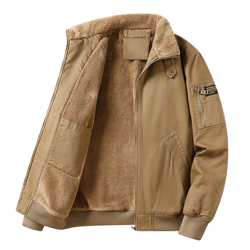 Winter Fleece Jacket Men Turn Down Collar Solid Windproof Warm Outwear Coats Vintage Thick Cargo Jacket Male Casual Bomber Coats