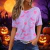 Women's Casual Short Sleeve Halloween & Pumpkin Print Round Neck Pullover T-Shirt Top