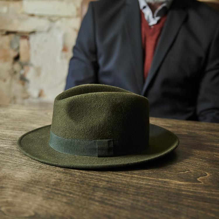 European And American Style Fashion Outdoor Felt Top Hat Solid Color Webbing Decorative Wool Top Hat Short Brim Wool Fedora