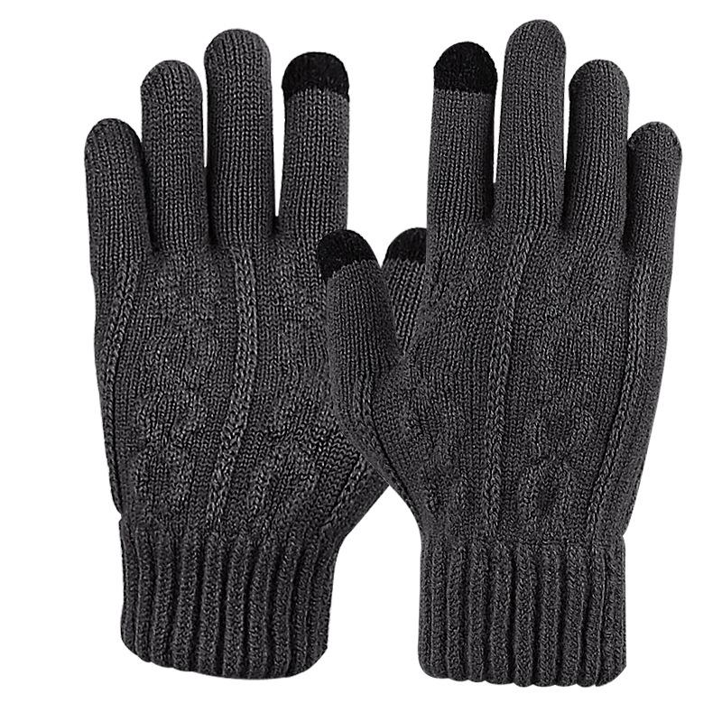 Autumn and Winter Knitted Breathable Warm Gloves Jacquard Texture Inner Lining Fleece Thickened Split-finger Touch Screen Five-finger Gloves