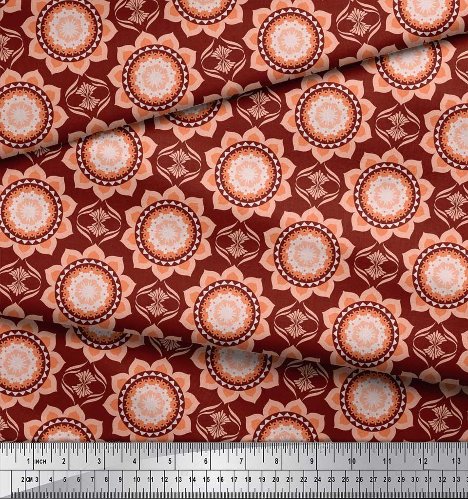 Soimoi Red Japan Crepe Satin Fabric Vector Design Damask Print Fabric by the metre 42 Inch