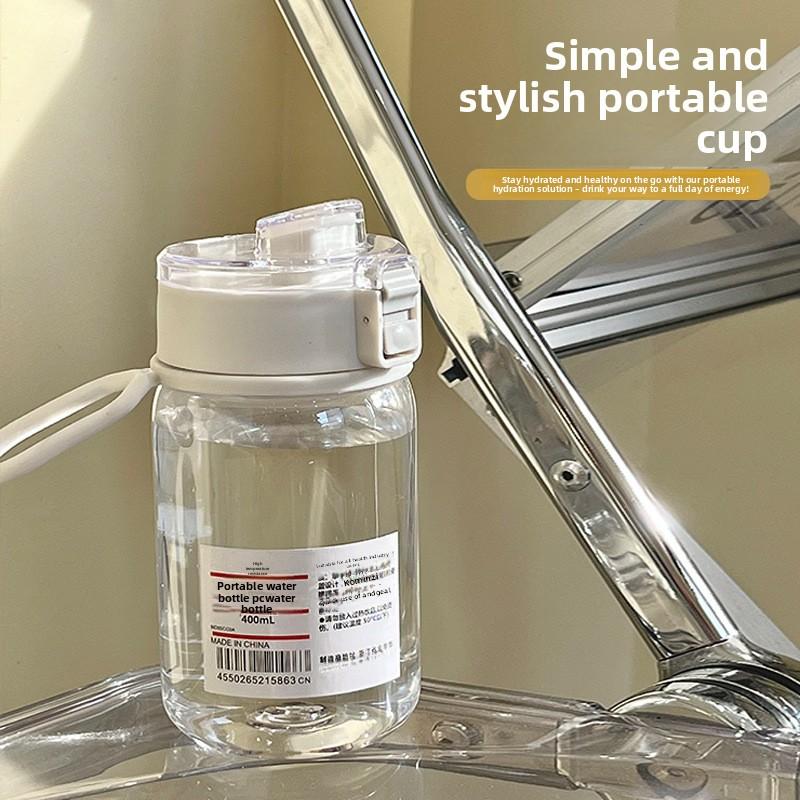 Summer high-appearance plastic cup, portable anti-drop water cup, simple student cup, children's water bottle with strap, ins style