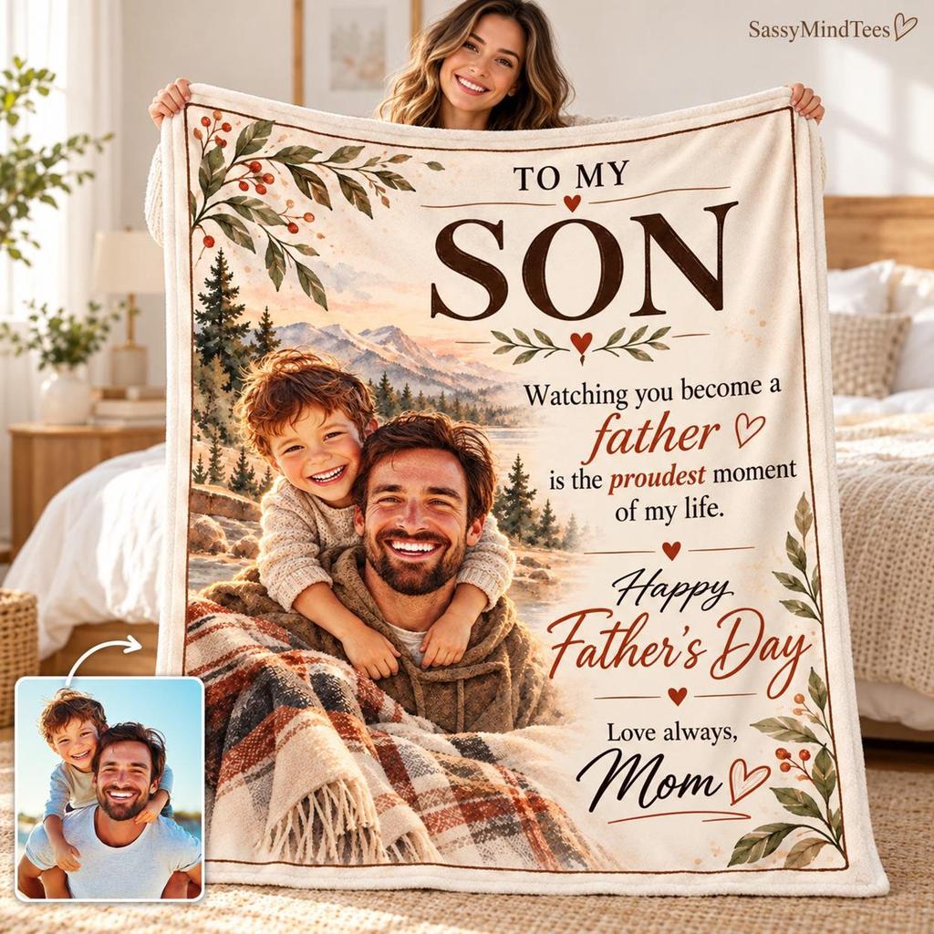 Personalized To My Son Father’s Day Blanket, Gift From Mom to Son, New Dad Fleece Throw, Sentimental Fatherhood Gift, Adult Son Keepsake