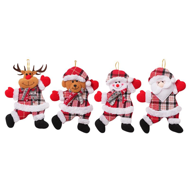 4pcs Cute Cartoon Christmas Plush Hanging Ornaments Smiling Santa Snowman Christmas Tree Decorations Festive Party Home Decor