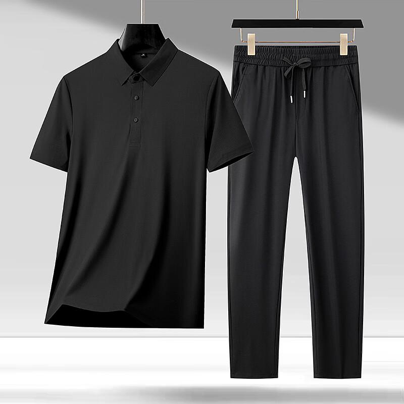 LangSha Men's Ice Silk Short Sleeve Polo Set