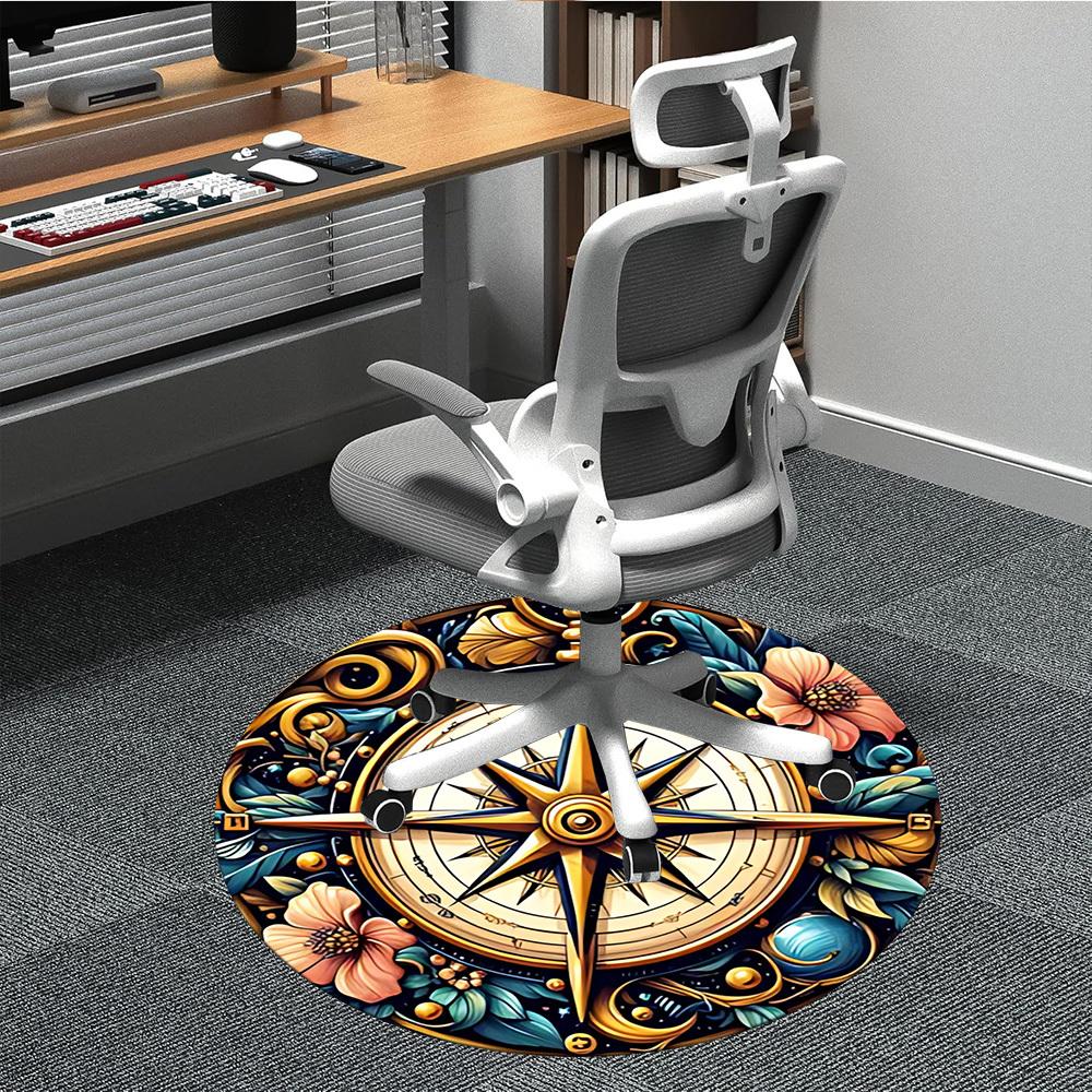 1pc Compass Floral Office Round Area Rug, Indoor Mat Suitable For Office, Under Office Chairs Bedroom Living Room Home Decor, Room Deco