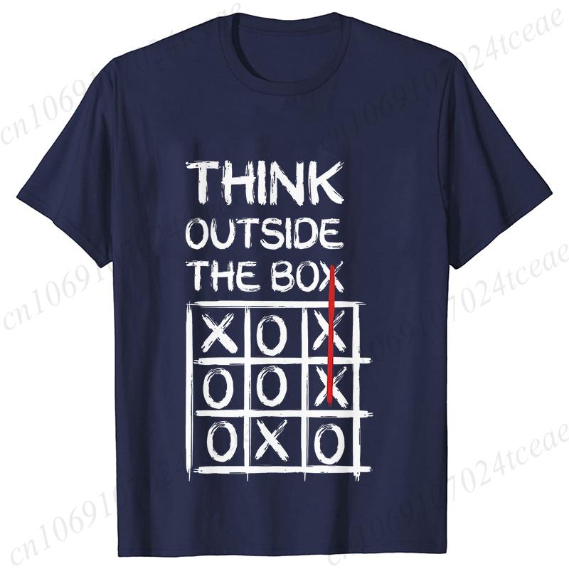 Retro Men's T-Shirt Think Outside The Box Print Short Sleeve T-Shirt Summer Casual Tees Top Loose Oversized T-Shirt for Men