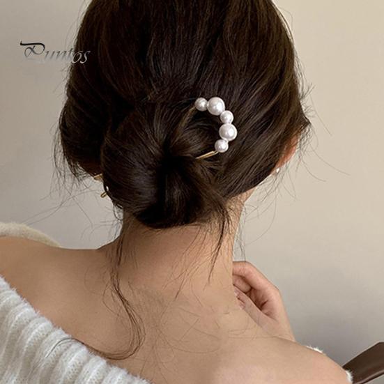 French Hair Fork Elegant Faux Pearl Anti-slip Long Thick Hair Updo Bun Metal U-Shaped Hair Pin Stick Women Girls Hair Accessories