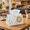 1pc Boho Aesthetic Watercolor Celestial Sun Tissue Box Holder In Pastel Moon And Star Design, Featuring a Stylish White Fabric Dispenser with Sturdy E