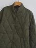 2023 Winter Women's Solid Color Diamond Grid Loose Cotton Jacket with Stand Collar
