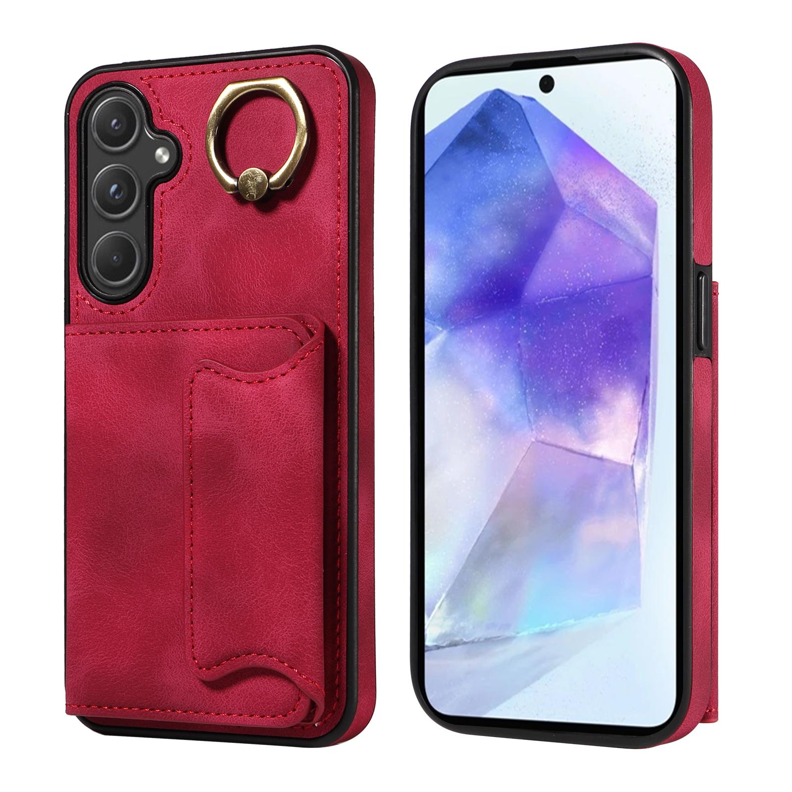 

Для Samsung Galaxy A55 (5G) Кольцо-кронштейн для держателя карт, слоты, чехол для телефона Samsung Galaxy A55 красный