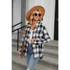 Spring and Autumn Jacket Women's Blouse Plus Size Lapel Long Sleeve Pocket Button Plaid Shirt