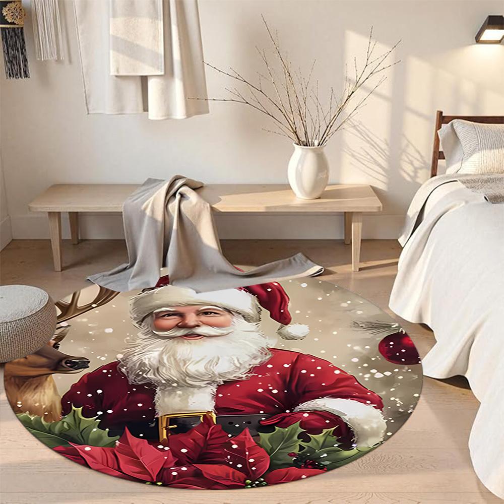 Christmas Round Floor Mat Suitable for Bedrooms Balcony Decorate Room Dining Room Antislip Round Carpet Decorate Offices