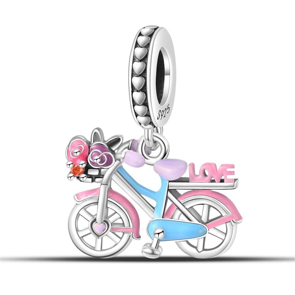 

Authentic Original Copper Metal Charm Bead Components Luxury Pink Romantic Bicycle Pendant Bead Component Bead Components Compatible With Bracelet