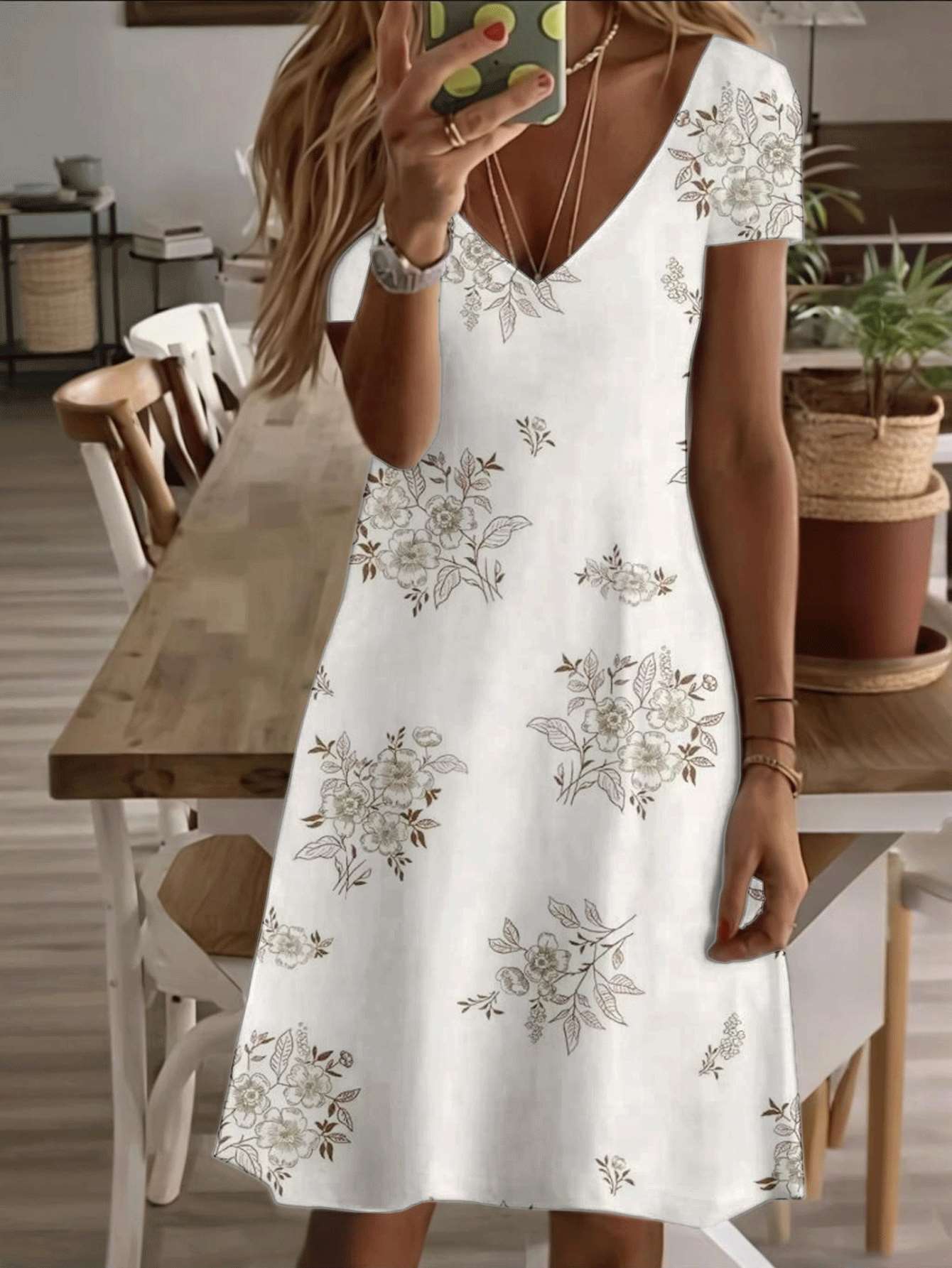 

Vneck shortsleeve midi dress floral bouquet print for women elegant flower pattern 3D premium printing durable fabric casual fashion style soft b XL дубильна кора