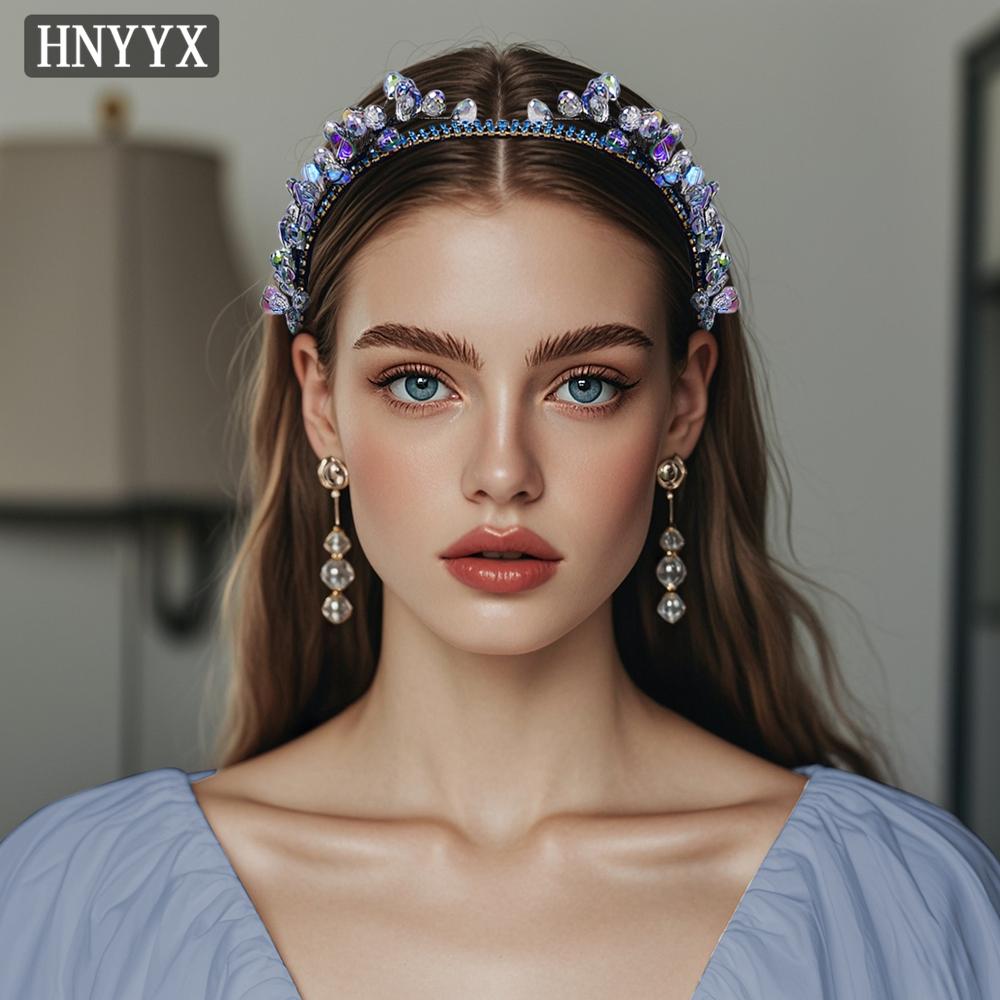 HNYYX Blue Crystal Headband Beaded Hair Hoop Fashion Hair Piece For Girls Bride Wedding Hair Accessories Party Head Wear A137
