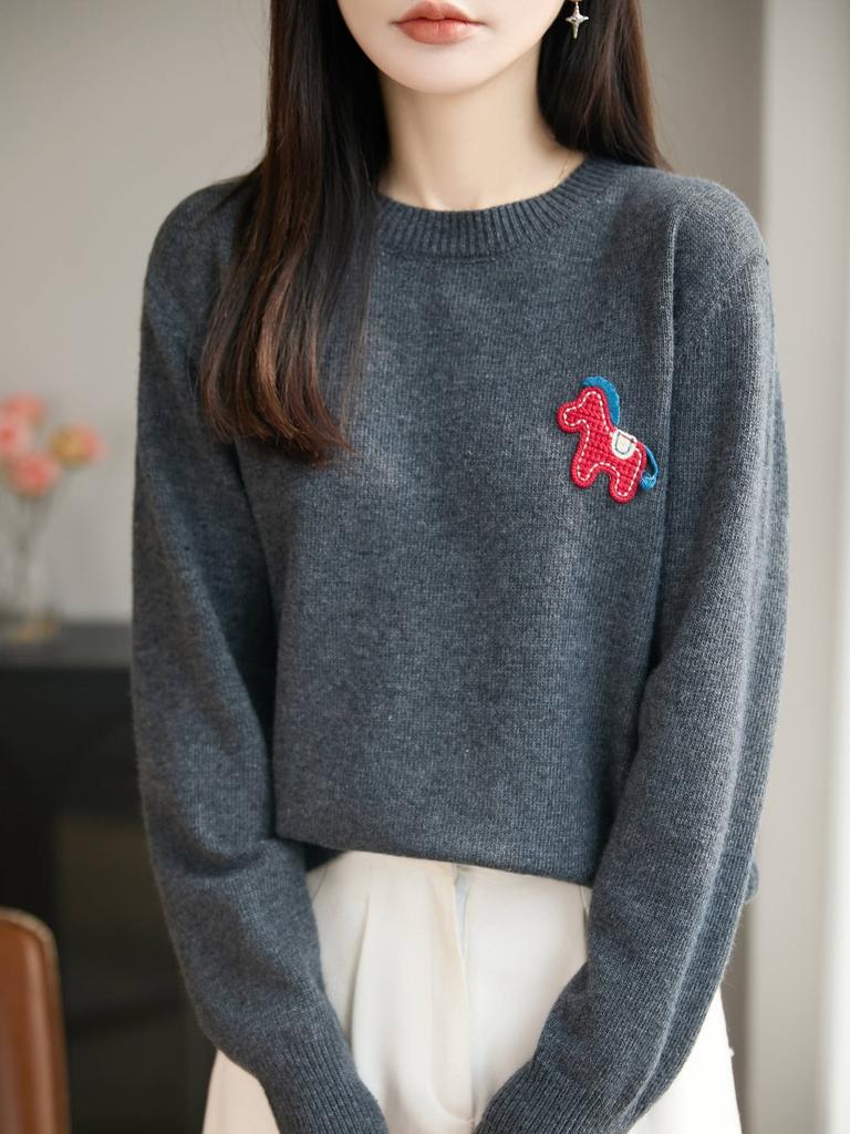 Knitted Sweater, Women's Loose-fitting Casual Top, Inner Layer Base Shirt, Thick and Warm Pure Color Blouse