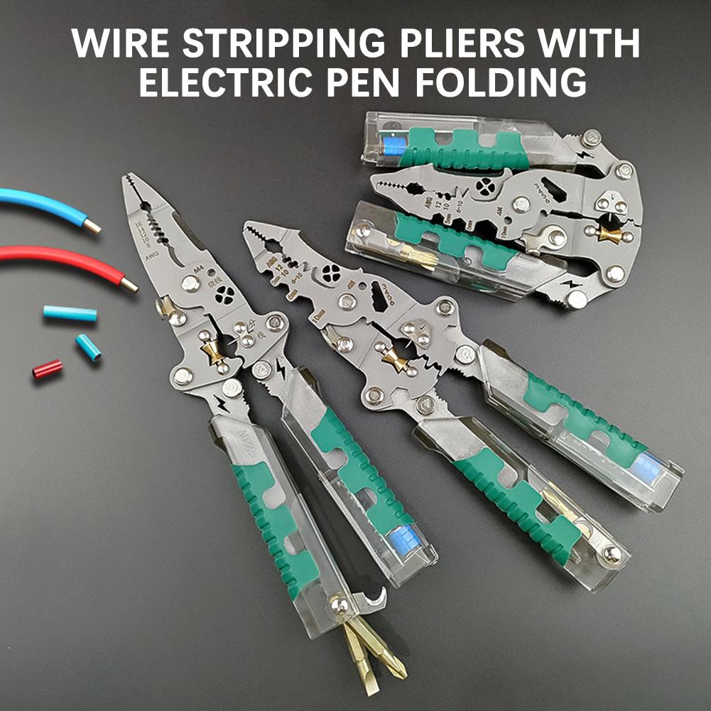 8 In 1 Wire Stripper With Voltage Tester,Multifunctional Wire Stripping Tool,Foldable Piler For Scraping Pressing Wires