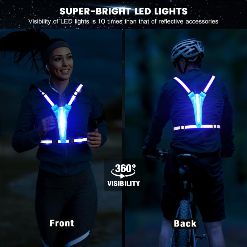 1PCS LED Reflective Running Vest USB Rechargeable High Visibility Night Running Riding Clothing Elastic Band,Safety Warning Vest