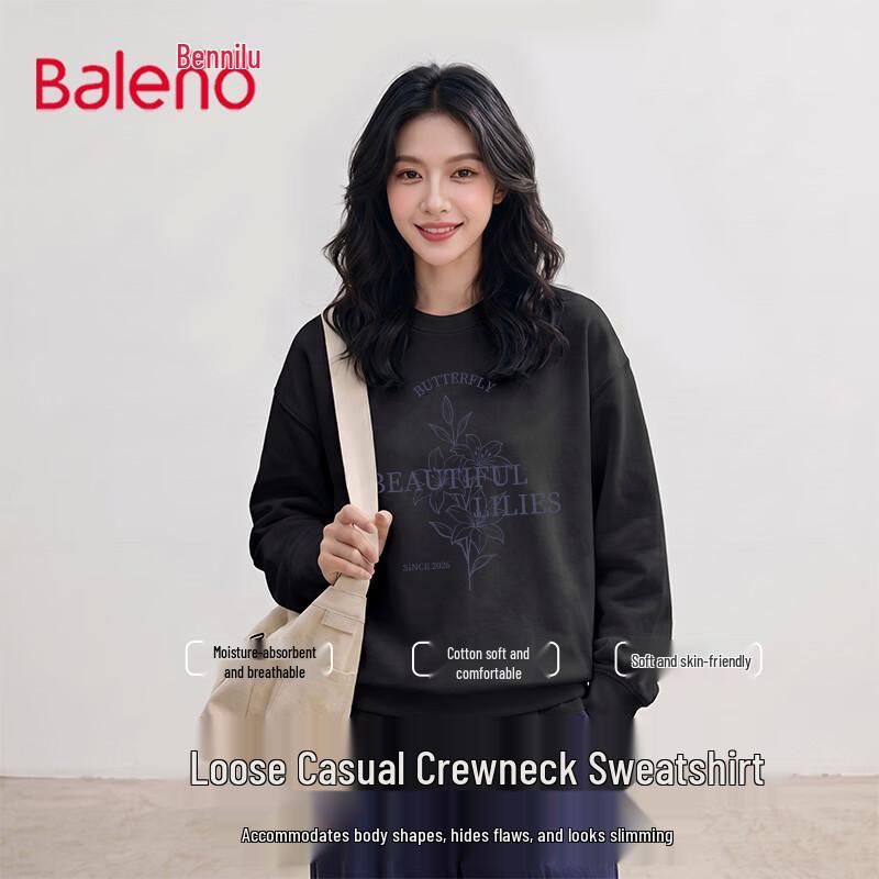 Baleno Women's Cotton Blend Floral Print Crewneck Sweatshirt