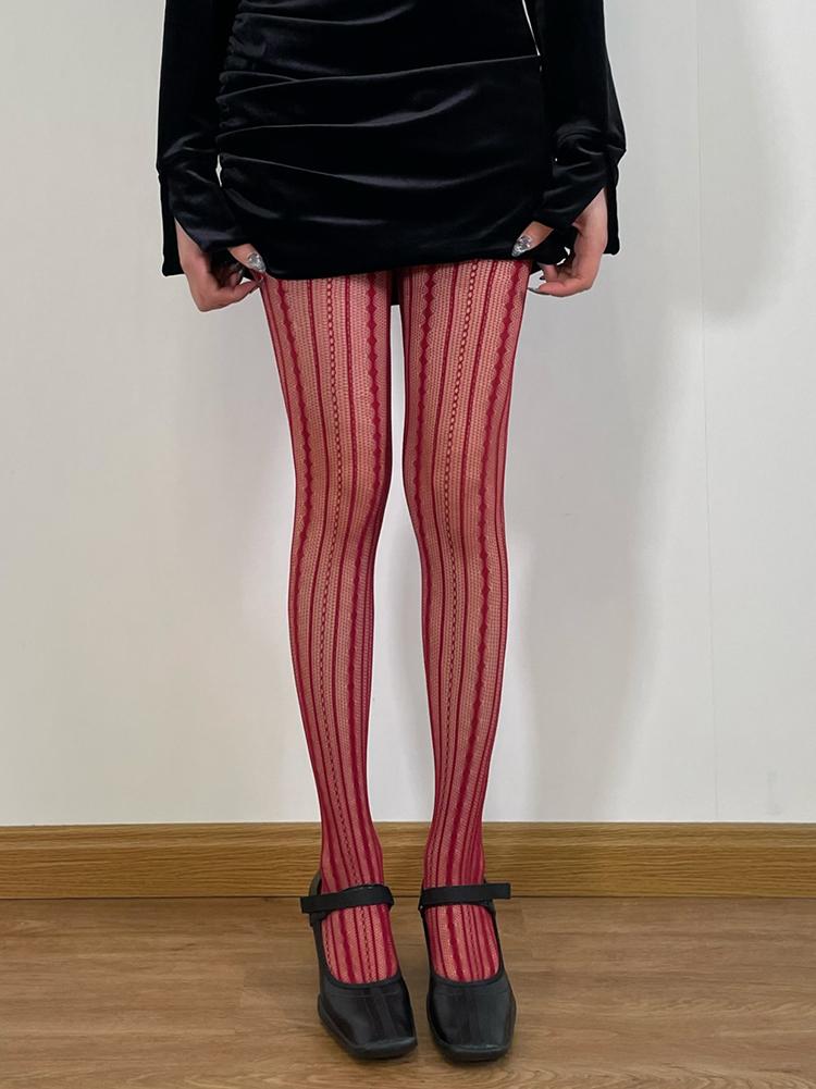 Modische Vertikal gestreifte Fischernetz-Strumpfhosen für Damen Elastische durchbrochene Netz-Strumpfhosen Trendige Jacquard-Strümpfe One Size brown