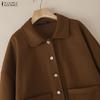 ZANZEA Women Casual Turn Down Collar Long Sleeve Spring Woolen Jackets