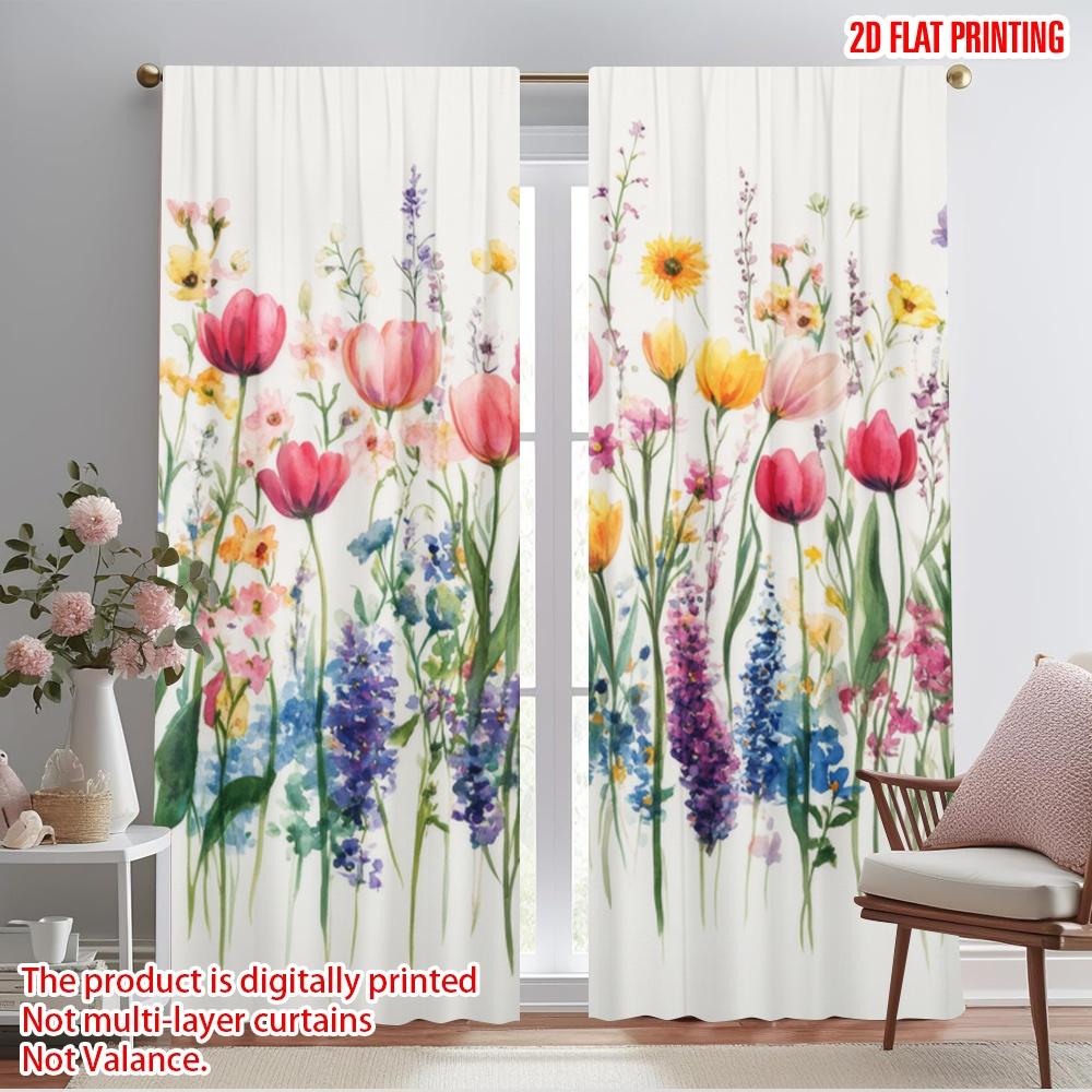 2pcs,2D Plane Printing Curtains&Window Treatment Blooming Canvas Polyester (without Rod) Decorations For Home Perfect for
